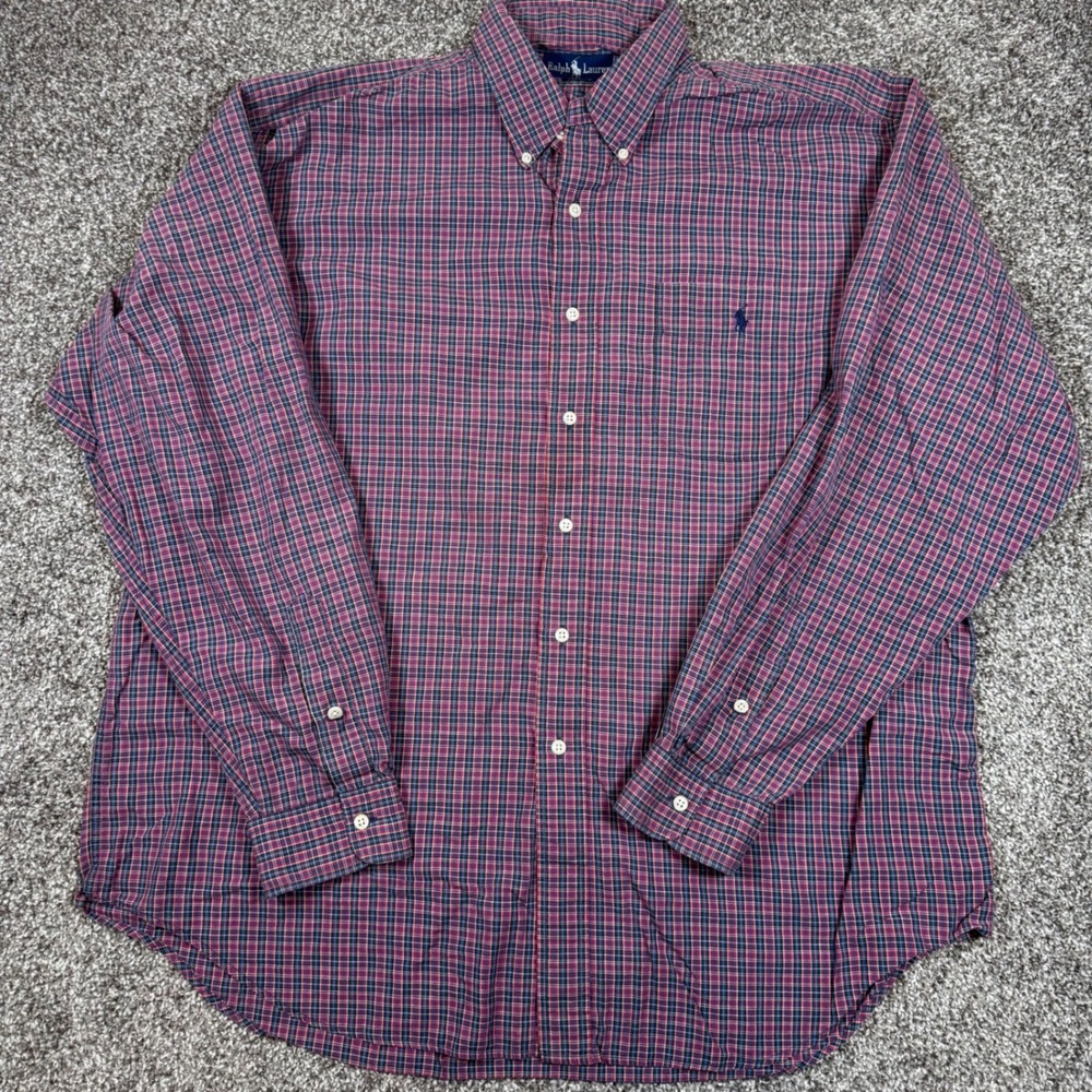 Ralph Lauren Blaire‎ Red Plaid Button Down Shirt Mens XL Long Sleeve Classic Fit - Picture 2 of 6